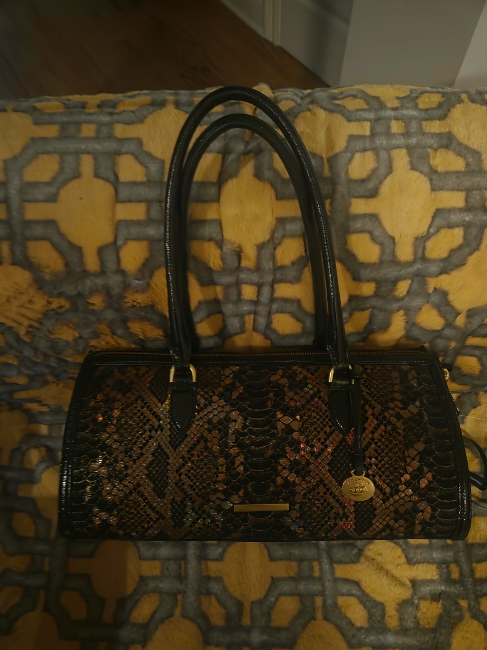 Brahmin Black and Brown Snake-Print leather Shoulder Bag